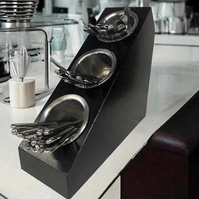 Decorelax 3 Gözlü Çatal Kaşık Şeker Pipet Standı, Siyah - 4