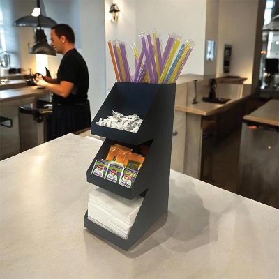 Decorelax 3 Katlı 5 Bölmeli Metal Pipet & Peçetelik & Şekerlik Organizer, Siyah - Decorelax