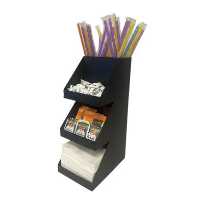Decorelax 3 Katlı 5 Bölmeli Metal Pipet & Peçetelik & Şekerlik Organizer, Siyah - 1