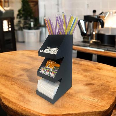 Decorelax 3 Katlı 5 Bölmeli Metal Pipet & Peçetelik & Şekerlik Organizer, Siyah - 2