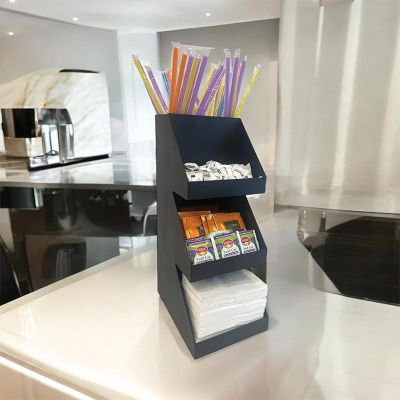 Decorelax 3 Katlı 5 Bölmeli Metal Pipet & Peçetelik & Şekerlik Organizer, Siyah - 4