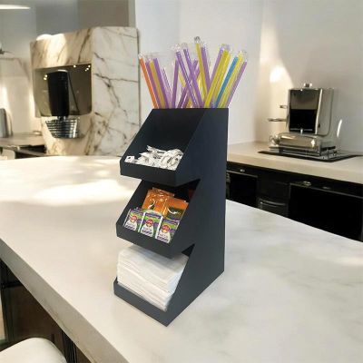 Decorelax 3 Katlı 5 Bölmeli Metal Pipet & Peçetelik & Şekerlik Organizer, Siyah - 5