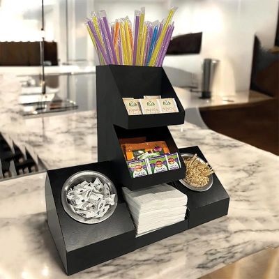 Decorelax 7 Bölmeli Pipet Çay Şeker Karıştırıcı Peçete Standı, Siyah - 2