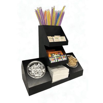 Decorelax 7 Compartment Straw Tea Sugar Mixer Napkin Stand, Black - Decorelax