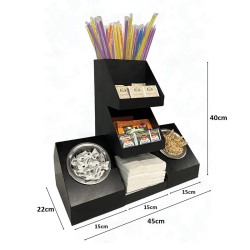 Decorelax 7 Compartment Straw Tea Sugar Mixer Napkin Stand, Black - 5