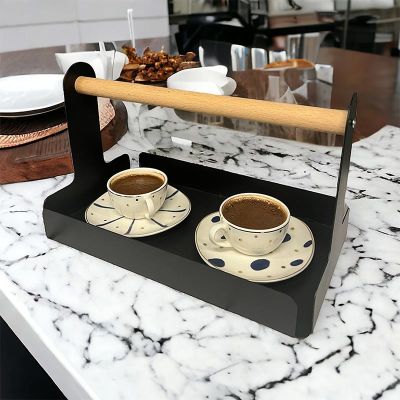Decorelax Ahşap Saplı Dekoratif Sunum Tepsi, 30x17 cm, Siyah - Decorelax