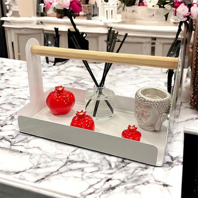 Decorelax Ahşap Saplı Metal Servis Tepsi, 30x17 cm, Beyaz - 7