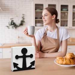 Decorelax حامل مناديل معدني بنقشة مرساة، أسود - 5