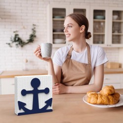 Decorelax Anchor Themed Metal Napkin Holder, Blue - 4
