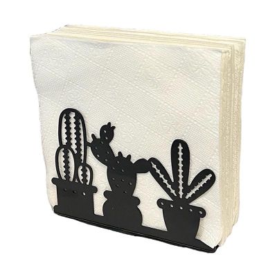 Decorelax Cactus Themed Metal Napkin Holder, Black - Decorelax