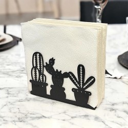 Decorelax Cactus Themed Metal Napkin Holder, Black - 4