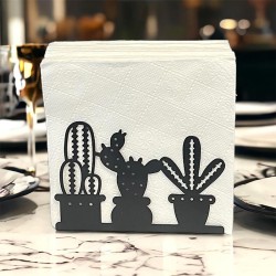 Decorelax Cactus Themed Metal Napkin Holder, Black - 6
