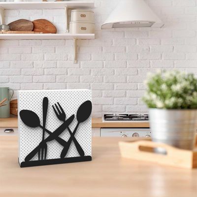 Decorelax Çatal Kaşık Bıçak Temalı Peçetelik, Siyah - 6