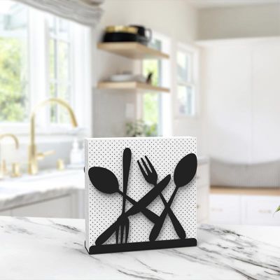 Decorelax Cutlery Themed Napkin Holder, Black - Decorelax