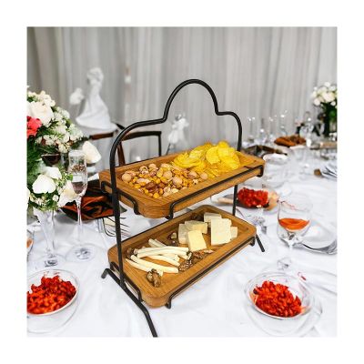 Decorelax Metal Ayaklı 2 Katlı Ahşap Teşhir Standı, 15x27cm - Decorelax