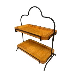 Decorelax Metal Ayaklı 2 Katlı Ahşap Teşhir Standı, 15x27cm - 1