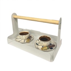 Decorelax Металлический сервировочный поднос с деревянной ручкой, 30x17 см, белый - 1