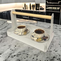 Decorelax Металлический сервировочный поднос с деревянной ручкой, 30x17 см, белый - 5