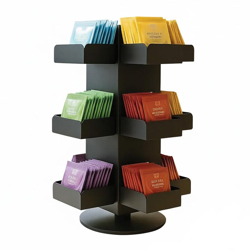 Decorelax Model-1 Döner 12 Bölmeli Poşet Çay Standı, 19x19x26 cm, Siyah - Decorelax