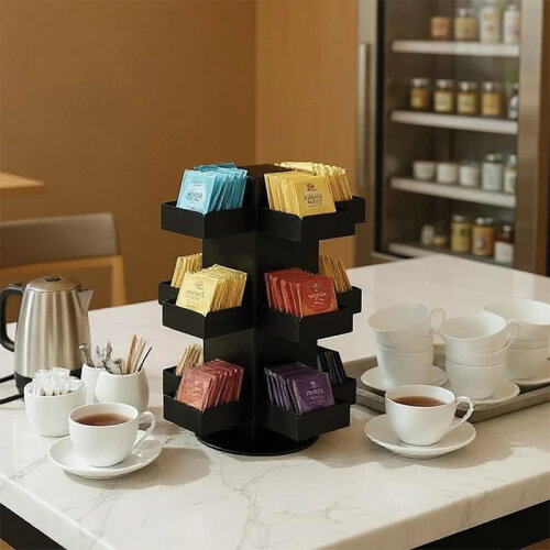 Decorelax Model-1 Döner 12 Bölmeli Poşet Çay Standı, 19x19x26 cm, Siyah - 4