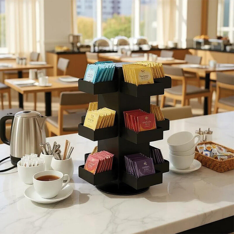 Decorelax Model-1 Döner 12 Bölmeli Poşet Çay Standı, 19x19x26 cm, Siyah - Decorelax