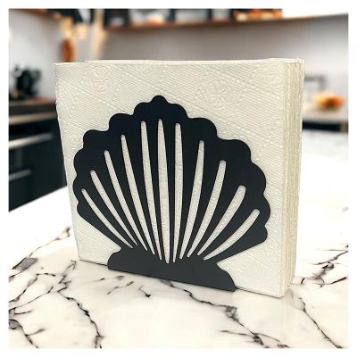 Decorelax Oyster Themed Metal Napkin Holder, Black - Decorelax