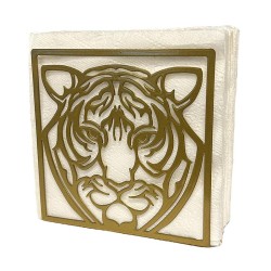 Decorelax Tiger Themed Metal Napkin Holder, Gold - 1