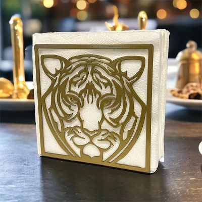Decorelax Tiger Themed Metal Napkin Holder, Gold - Decorelax