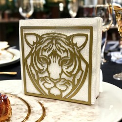 Decorelax Tiger Themed Metal Napkin Holder, Gold - 3