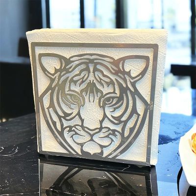 Decorelax Tiger Themed Metal Napkin Holder, Grey - Decorelax