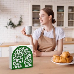 Decorelax حامل مناديل بنقشة شجرة الحياة، أخضر - 4