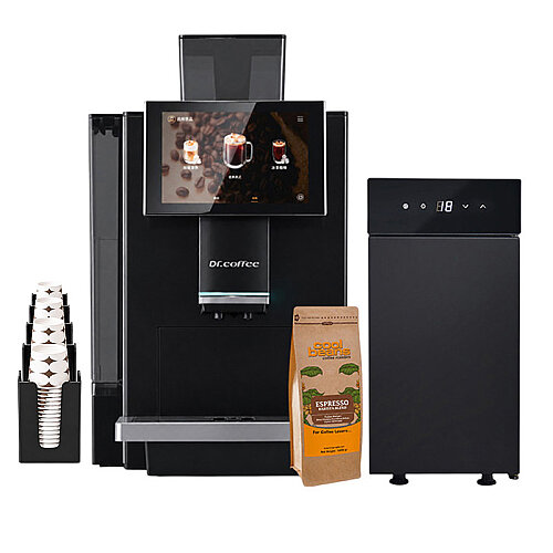 Dr.Coffee C15 Tam Otomatik Kahve Makinesi Seti, BR9CN Süt Soğutucu + Bardak Standı + Çekirdek Kahve - Dr.Coffee