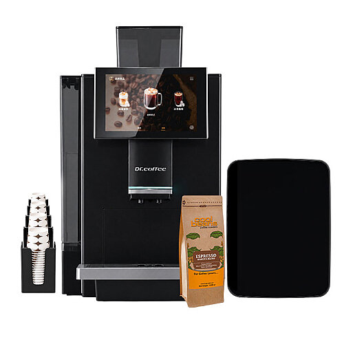 Dr.Coffee C15 Tam Otomatik Kahve Makinesi Seti, Süt Soğutucu + Bardak Standı + Çekirdek Kahve - Dr.Coffee
