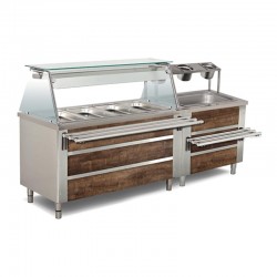 Empero Bain-marie and Neutral Service Unit with Sliding Stand, 150x79x135 cm - Empero