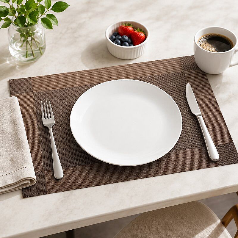 Epinox AS-10A PVC Amerikan Servis, 30x45 cm, Kahverengi - Çerçeveli Desen - Epinox