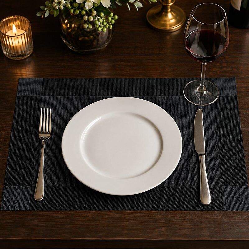 Epinox AS-10B PVC Amerikan Servis, 30x45 cm, Siyah/Gri - Çerçeveli Desen - Epinox