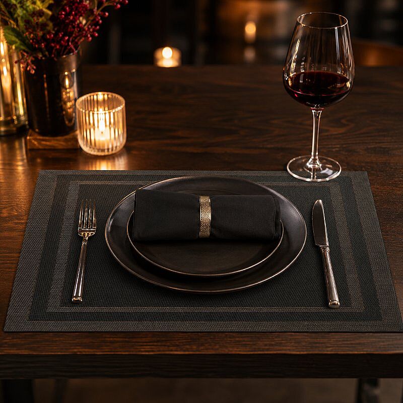 Epinox AS-10G PVC Amerikan Servis, 30x45 cm, Siyah - Çerçeveli Desen - Epinox
