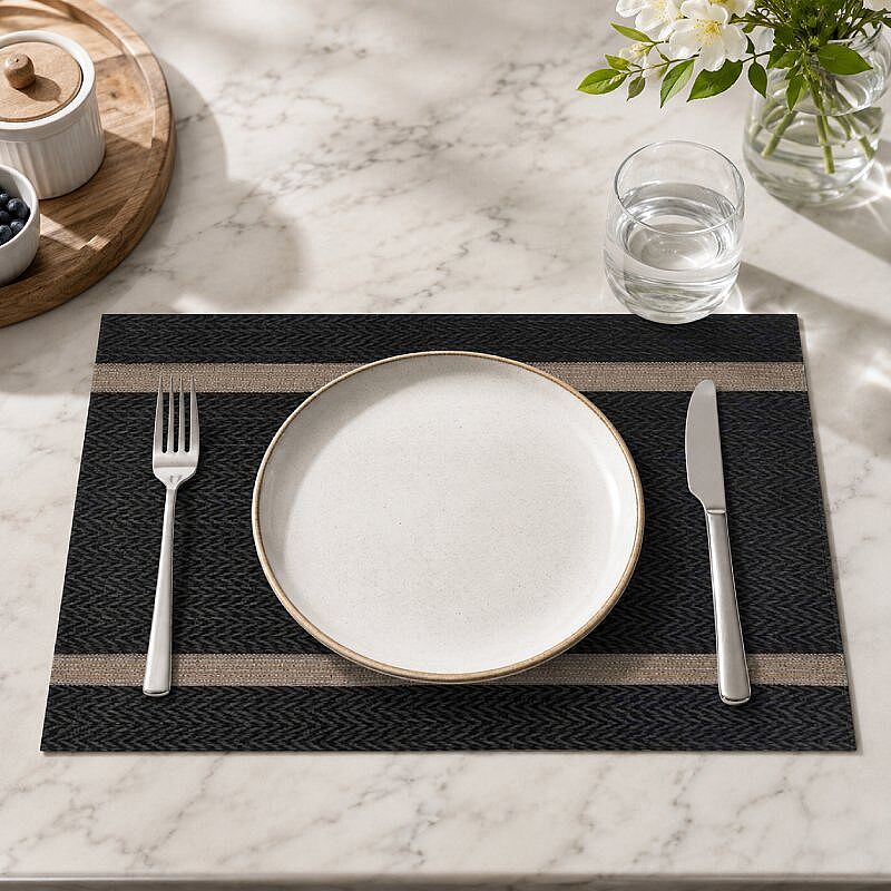Epinox AS-10H PVC Amerikan Servis, 30x45 cm, Siyah - Altın Şeritli - Epinox