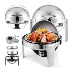 Epinox CDC-6 Roll Top Kapaklı Yuvarlak Chafing Dish, 6 L, Jel Yakıt + Elektrikli - 3