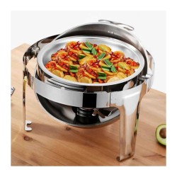 Epinox CDC-6 Round Chafing Dish with Roll Top Lid, 6 L, Gel Fuel + Electric - 4