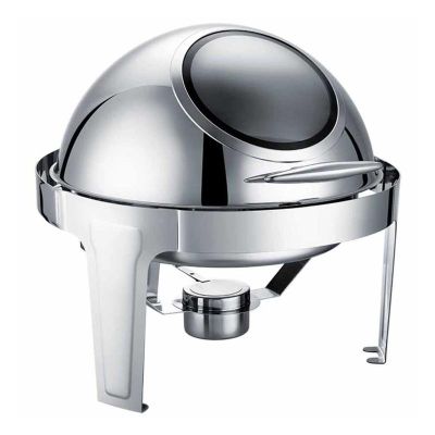 Epinox CDC-6C Yuvarlak Camlı Roll Top Chafing Dish, 6 L, Jel Yakıt + Elektrikli - 1