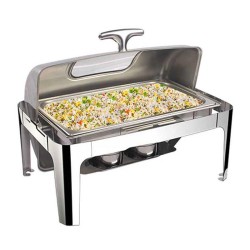 Epinox CDR-9C Roll Top Glass Chafing Dish with Lid, 9 L, Gel Fuel + Electric - 2