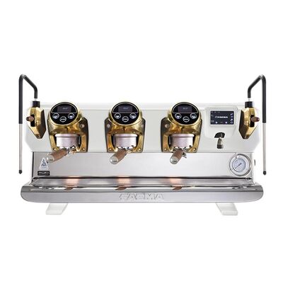 Faema E71E Fully Automatic Espresso Coffee Machine, 3 Groups, White-Gold-Wooden - Faema