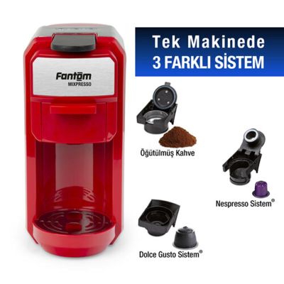 Fantom KS 1450 Mixpresso Capsule Coffee Machine, Nespresso Capsule Compatible, Red - Fantom