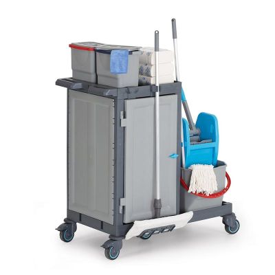 Fantom Procart 1313 Hospital Cleaning Trolley with Cabinet, Press Bucket - Fantom