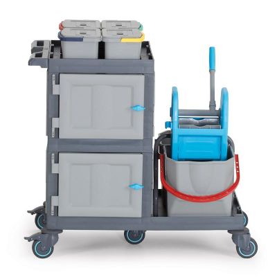 Fantom Procart 1333 Hospital Cleaning Trolley with Cabinet, Press Bucket - Fantom