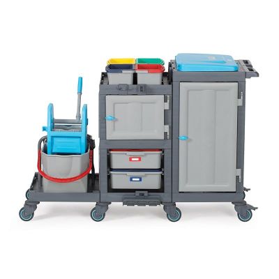 Fantom Procart 1363 Hospital Cleaning Trolley with Press Bucket, 2 Garbage Compartments - Fantom