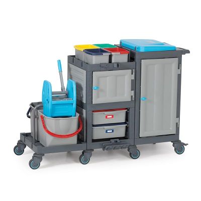 Fantom Procart 1363 Hospital Cleaning Trolley with Press Bucket, 2 Garbage Compartments - Fantom