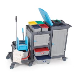 Fantom Procart 1364 Hospital Cleaning Trolley with Press Bucket, 2 Garbage Compartments - 4