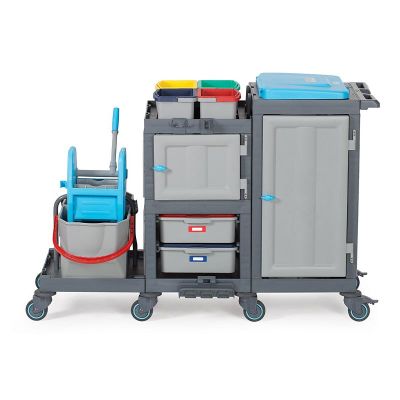 Fantom Больничная уборочная тележка Procart 1364 с прессовым ведром, 2 отсека для мусора - Fantom